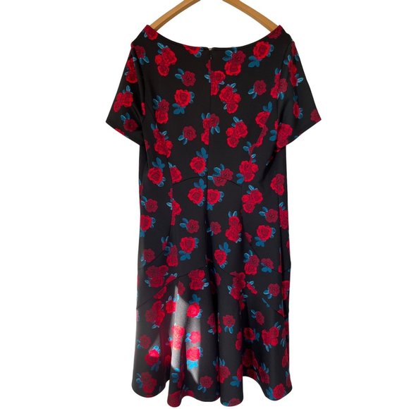 Lane Bryant Rose Print Square Neck Fit Flare Dress Size 16 Rockabilly Goth - Picture 2 of 8